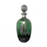 Murano Venetian Green Glass Decanter with Silver Overlay