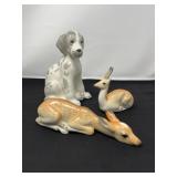 Lomonosov USSR Porcelain Figurines – Deer, Dalmatian Dog, and Antelope
