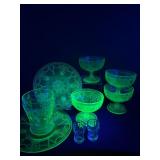 Glows with Grace – Cameo Ballerina Uranium Glass Dessert Set
