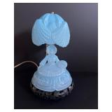 Vintage Blue Satin Glass Southern Belle Lamp with Brooches
