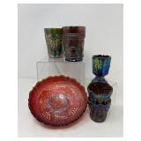 Assorted Carnival Glass – Toothpick Holders, Cups & Dish