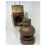 Antique Starboard Navigation Lantern & Vintage Brass Signal Lamp