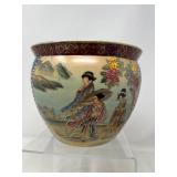 Satsuma-Style Chinese Export Jardiniere with Noble Figures & Moriage