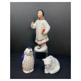 Yakut Girl with Flower by Losonov, Lladro Polar Bear & Tapestry Penquin