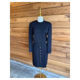 ST JOHN Black Knit Pleated Dress* needs belt- Sz 6