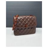 CHANEL Lambskin Tortoise Square Chain Flap Brown Bag