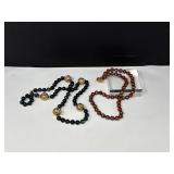 Moss Agate & Cloisonné Necklace Duo