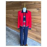 ST JOHN Red & Blue 3pc Knit Pant Set- Sz 2/P