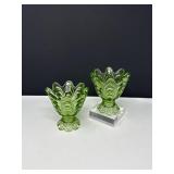 Fenton Green Glass 2-Way Candleholders- Pair