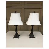 Pair of Neoclassical Table Lamps with Fluted Columns & White Shades