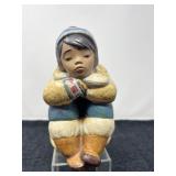 Lladro Pensive Eskimo Boy Figurine in Hand-Painted Porcelain
