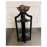 Corner 3-Tier Shelf Unit with Decorative Accent Pedestal Bowl