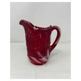 1970s End-of-Day Glass Red Pitcher – Swirled Legacy in Liquid Form