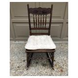 Antique Sewing Rocking Chair – C1900, Spindle Back & Carved Detail