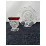 Roman Rosette Celery Vase & Federal Columbia Plate –Pressed Glass Pair