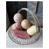 Iron Basket with Ceramic Fruit & Paper Mâché Spheres– Old World Charm