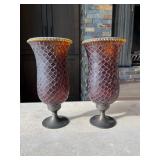 Partylite Global Fusion Amber Candle Holders – Mosaic Glass Pair