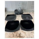 Modern Tabletop Set – 10 Black Square Plates & Glass Cruet