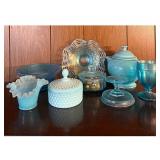 Vintage Blue Glass & Pottery Tableware Collection