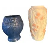 Phoenix Art Deco Raised Relief Pink/Orange & Blue Vases