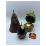 1960s Evans Enamel Pear Lighters, Rosewood Pear & Enamel Brooch