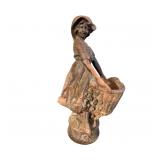 Garden Statue of Girl with Basket Planter — Clay or Pottery