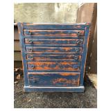 Distressed Blue & Orange Painted Cabinet with Floral Metal Knobs
