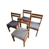 Set of Mid‑Century Modern Wood Dining Chairs, Mixed Gray Upholstery