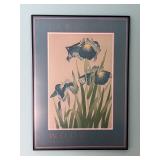 Framed Botanical Iris Print in Japanese Woodcut Style