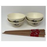 Japanese Rice Bowl & Chopstick Gift Set with Calligraphic “Heart”