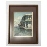 Signed Architectural Waterfront Watercolor – Framed with Gallery Label