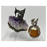 Metal Dragon Miniatures with Polished Gemstone Bases