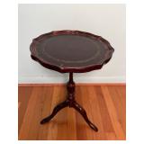 Vintage Scalloped-Edge Pedestal Table with Leather Inset Top