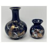 Cobalt-Blue Japanese Decorative Vase Pair with Raised Peacock Detail