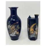Pair of Japanese Hand‑Painted Ceramic Vases with Gilt Phoenix