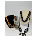 Native American–Themed Black Resin and Amber‑Tone Jewelry Collection