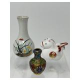 Small Asian Decor Lot – Cloisonné Vase, China Floral Vase, Horse Bell