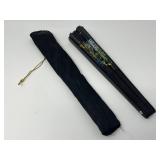 Pair of Black Dragon Design Fans – Mixed Materials