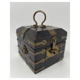 Mid Century Chinese Wooden Box with Brass Hardware and Interior Script