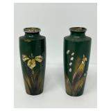 Mid‑Century Japanese Cast Brass Miniature Vase Pair