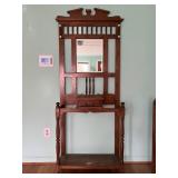 Early 20th C. Carved Wood Hall Tree with Mirror