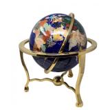 Gemstone Inlaid Globe on Brass Stand