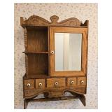 Early 20th‑Century Wooden Wall Cabinet with Mirror & Drawers