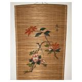 Hand‑Painted Bamboo Scroll – Floral and Bird Motif with Calligraphy