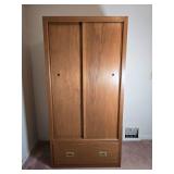 Mid‑Century Wooden Sliding‑Door Wardrobe with Lower Drawer