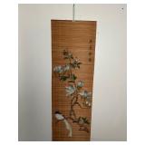 Hand‑Painted Bamboo Wall Hanging with Bird, Blossoms, and Calligraphy