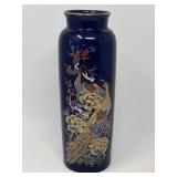 Japanese Cobalt Blue Peacock Vase – Hand‑Painted with Gilt Accents