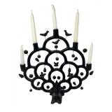 Black Folk Art–Style Metal Candelabrum with Bird and Ram Motifs