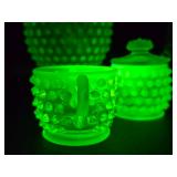 Yellow Hobnail Uranium Glass – Four‑Piece UV‑Reactive Set