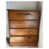 Vintage Wooden Four‑Drawer Dresser with Carved Floral Detail